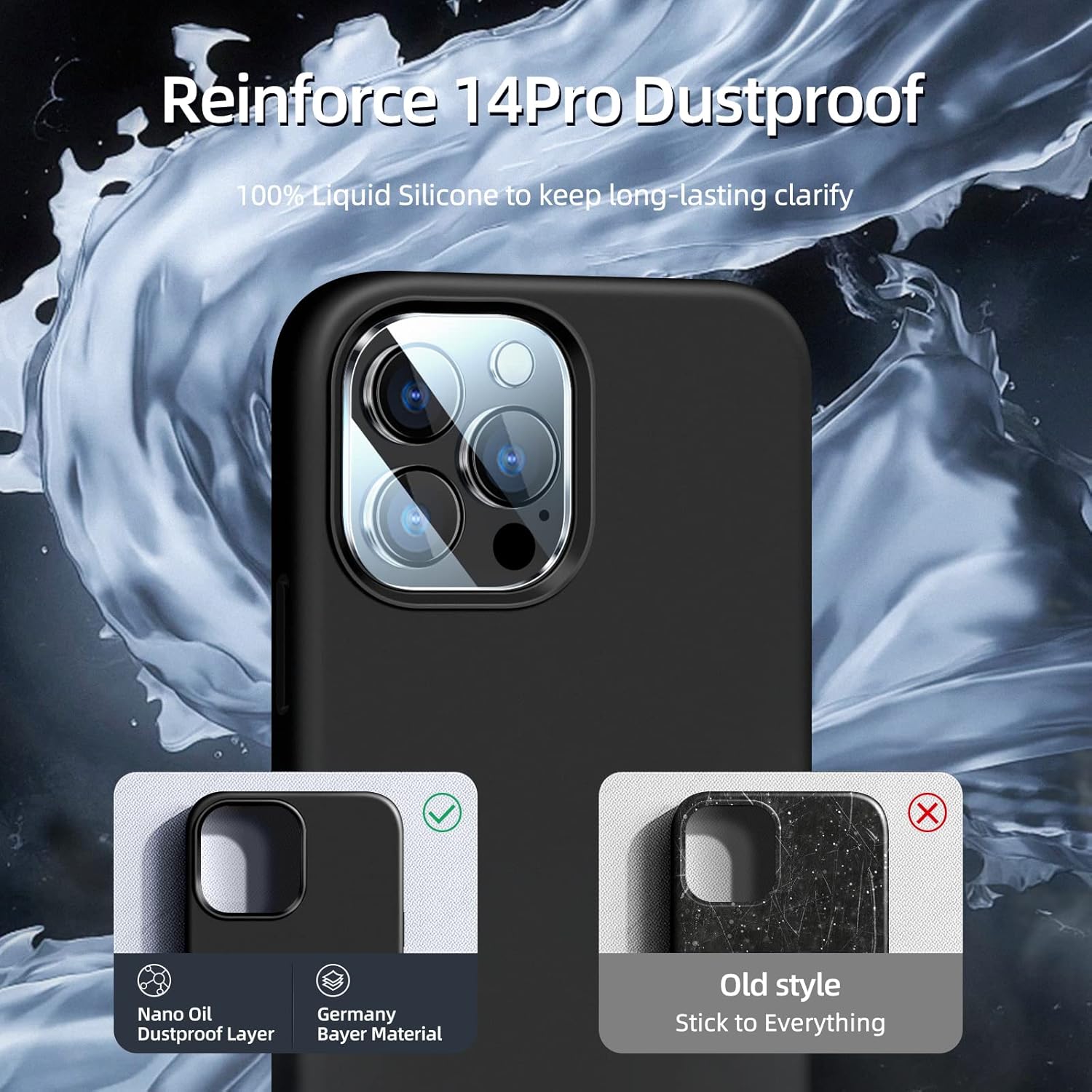 Dssairo Funda 5 en 1 para iPhone 14 Pro 6.1, con 2 protectores de pantalla + 2 protectores de lente de cámara, funda protectora de silicona líquida