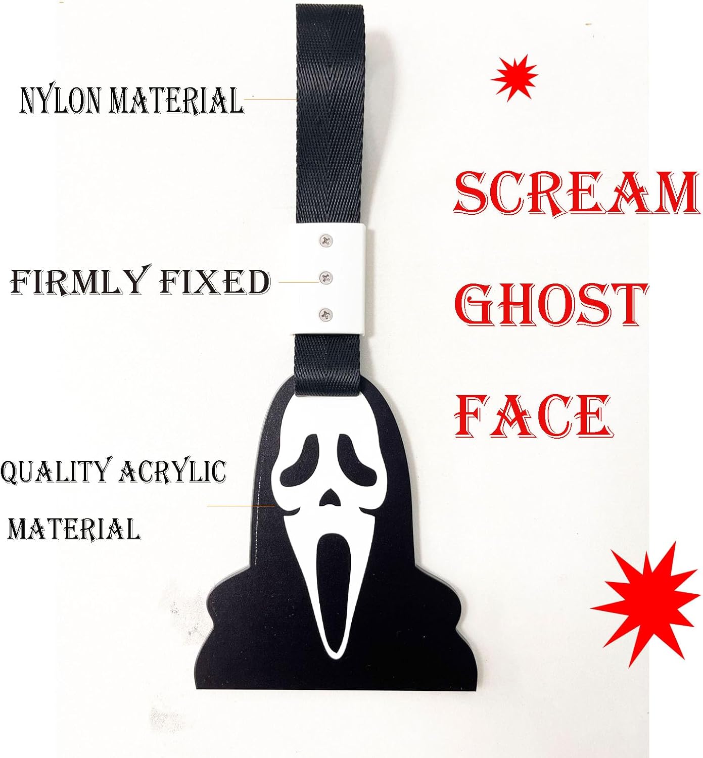 Correas de mango de coche con forma de cara de fantasma de grito de Halloween, dije de deriva para parachoques trasero, anillo de advertencia,