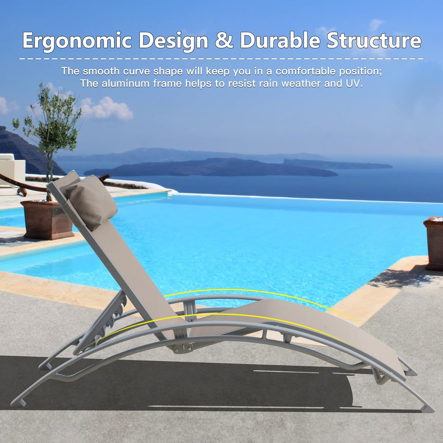 Domi – Juego de 2 sillas de piscina ajustables de aluminio, para exteriores, sillas de piscina para todo tipo de clima, para terraza, césped, junto