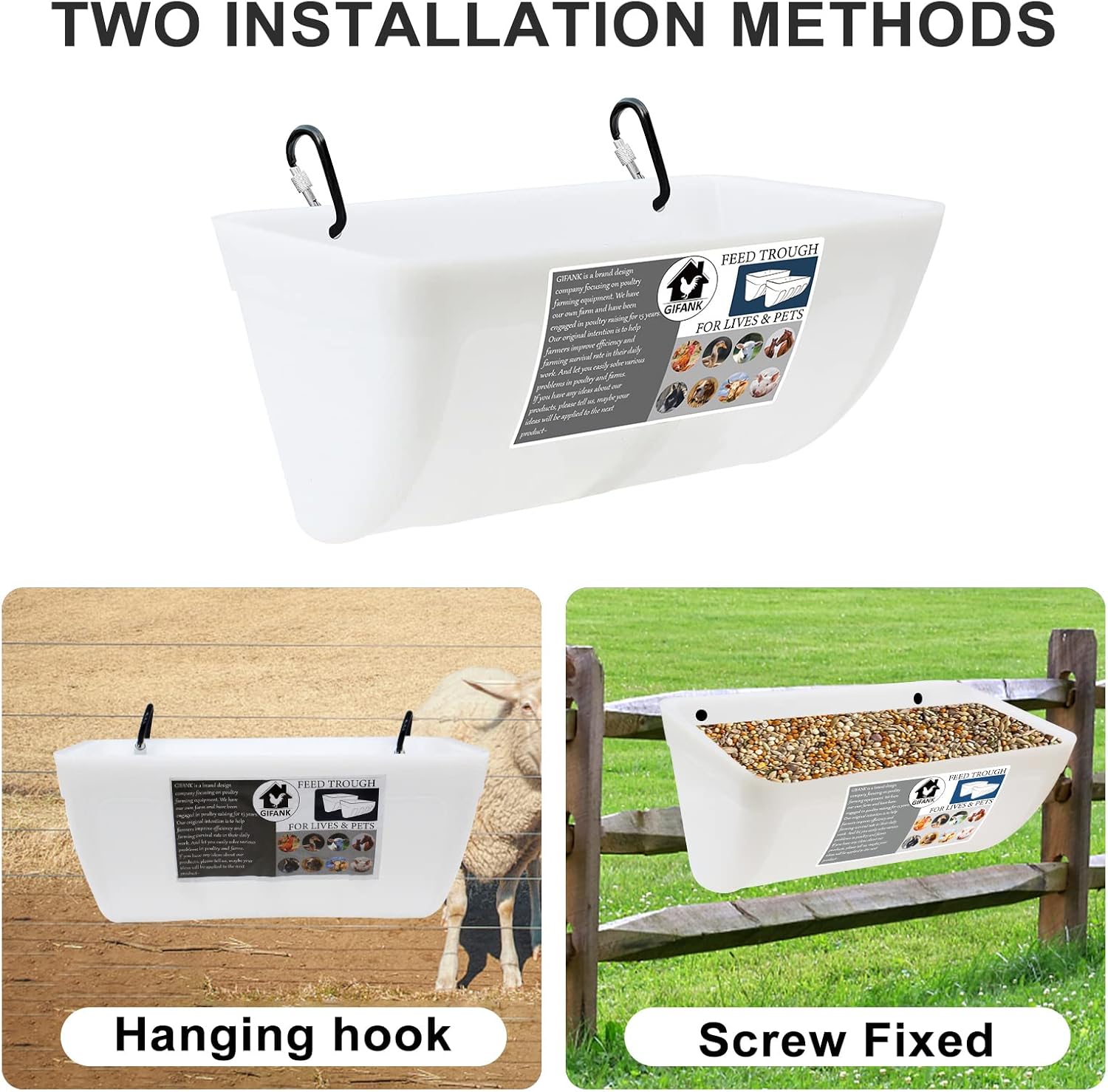 GIFANK Paquete de 4 comederos de pollo con clips, comederos de valla colgantes para cabras, patos, ovejas, lechones, caballo, pollo, ciervo, ganso,