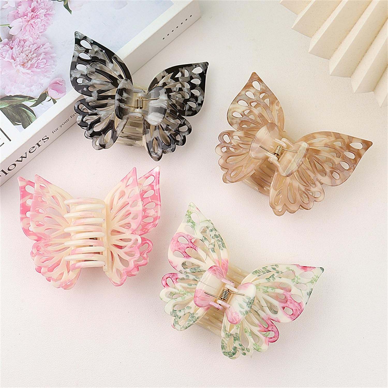Pinzas para el cabello de mariposa de 4.3 pulgadas, pinzas de mariposa para mujer, pinzas para el cabello grueso, pinzas de pelo mate, pinzas de