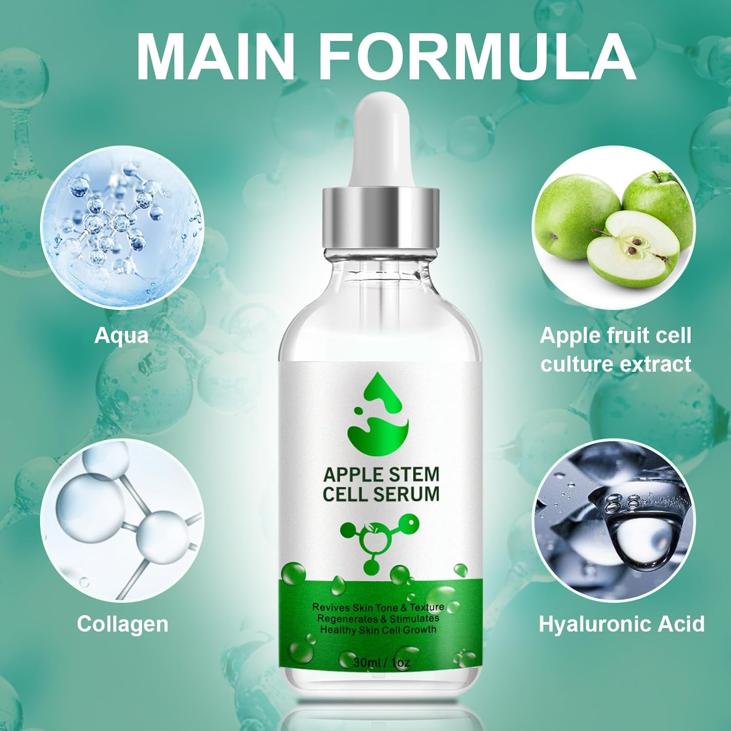 Suero para el cuidado de la piel facial, suero líquido de células madre de manzana para piel firme, eliminación del acné, limpieza de poros,