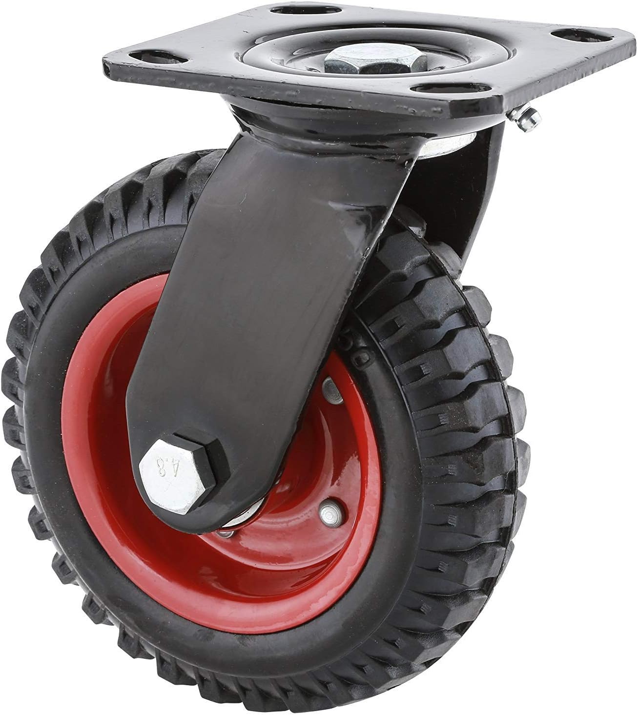 POWERTEC 17053 – Rueda industrial fija de alta resistencia, banda de rodadura de goma de 8 pulgadas, color negro y rueda industrial giratoria de