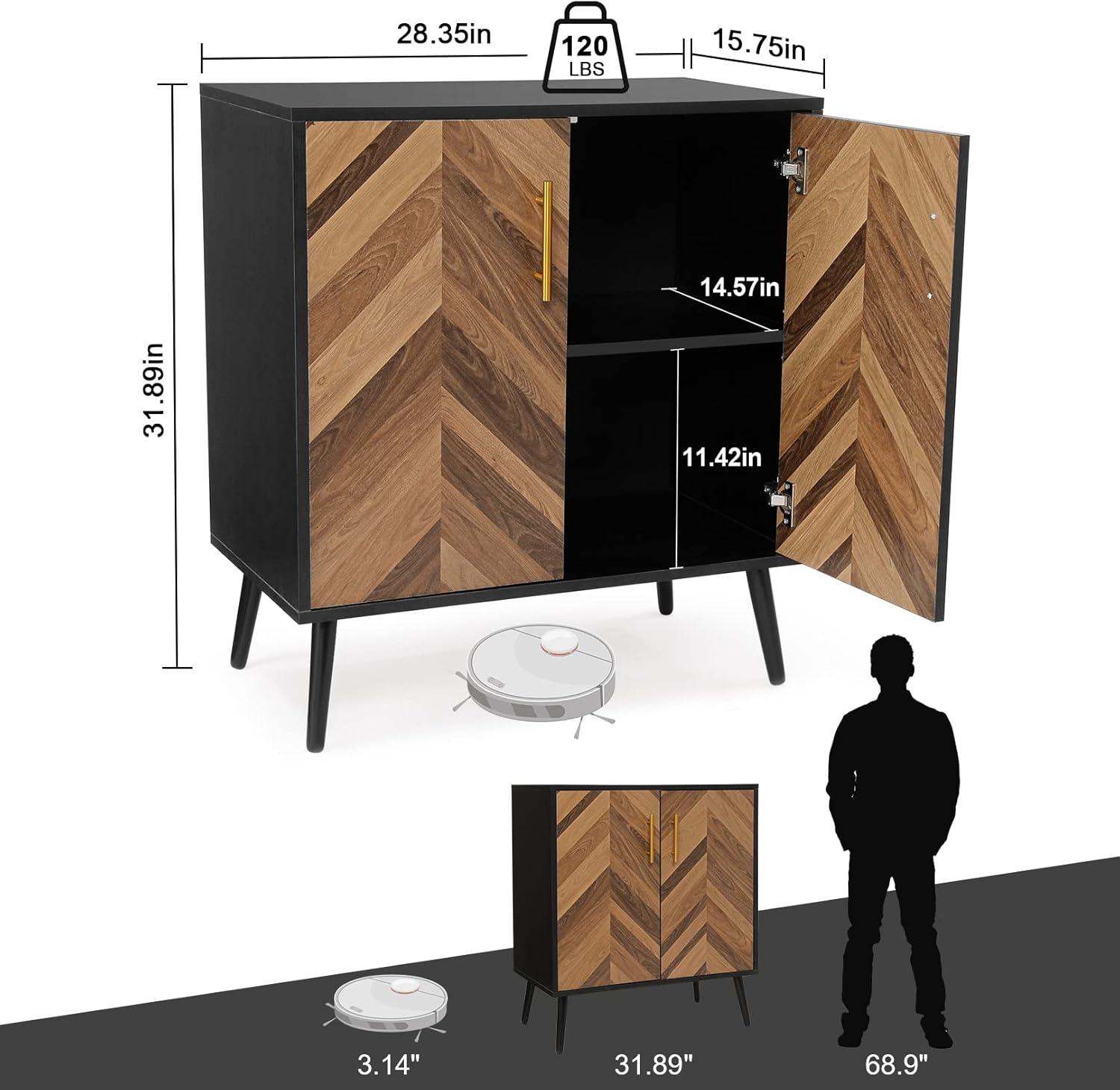 Juego de 2 armarios decorativos de almacenamiento con puertas y estantes, moderno aparador con almacenamiento, armarios independientes Credenza de