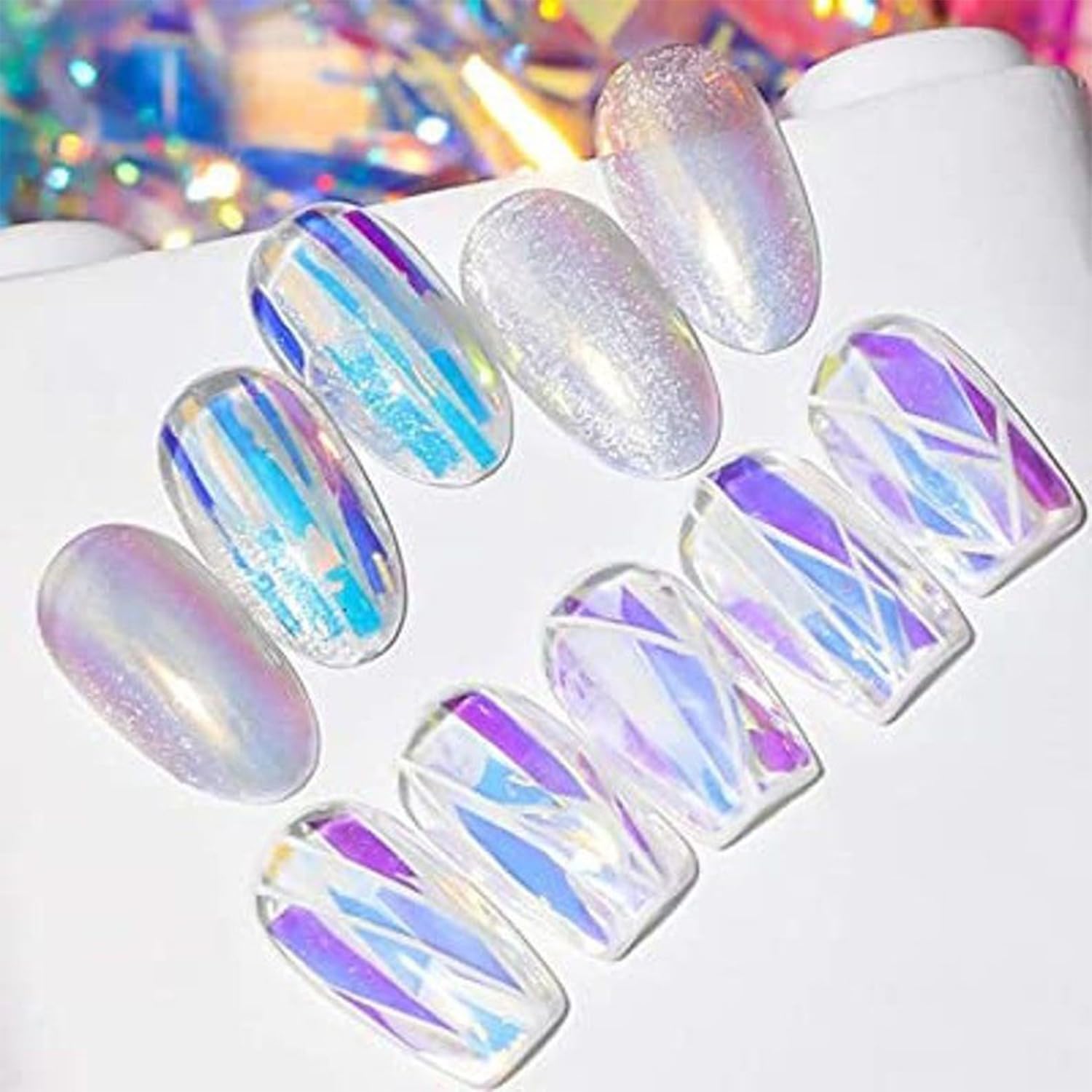 6 cajas de calcomanías de papel de aluminio para uñas, calcomanías holográficas de papel de vidrio colorido, suministros de arte francés brillante