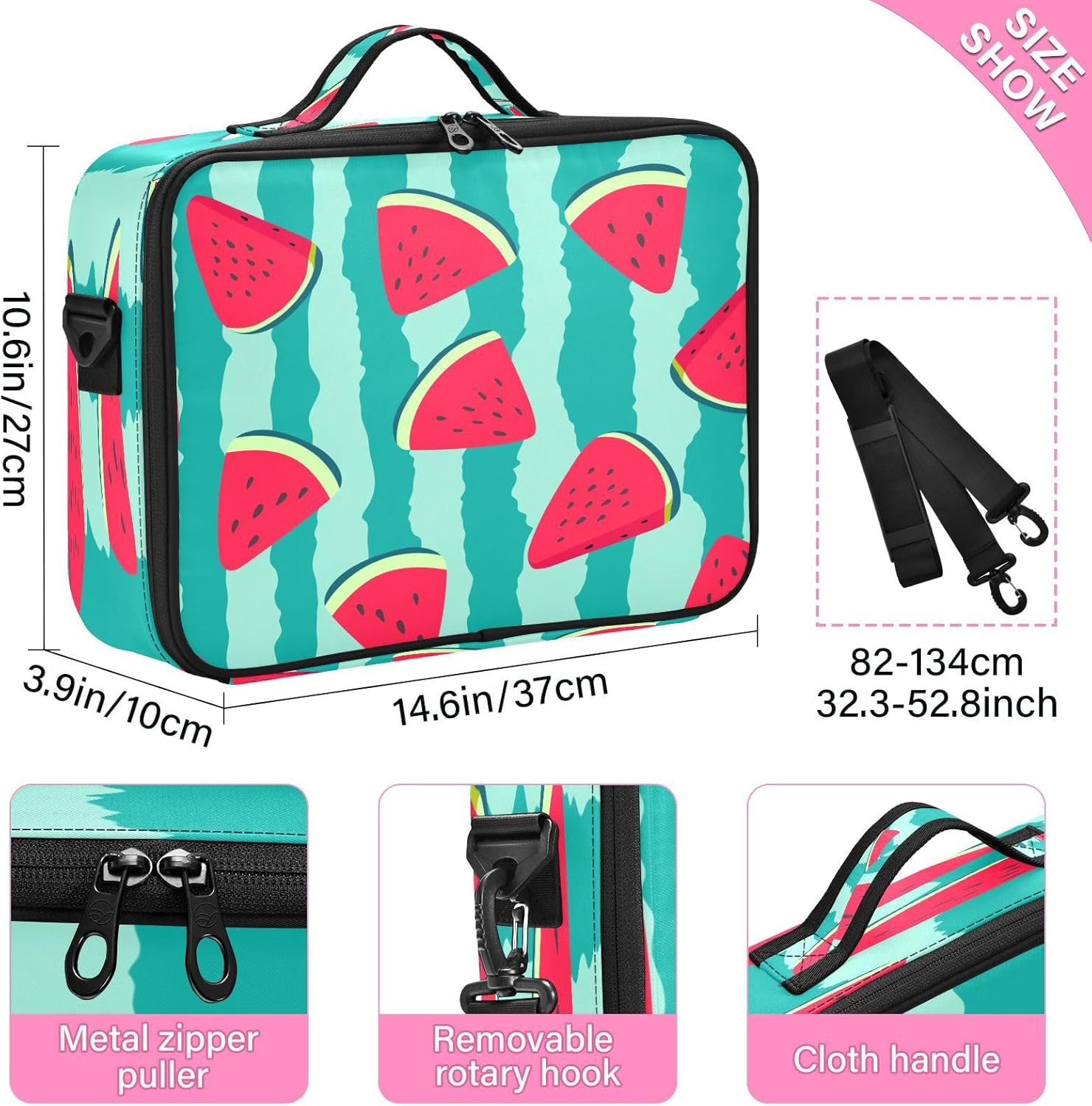 Pink Red Watermelons Fruit premium everything cosmetic bag bag toiletry travel large make up bag makeup bag women bolso para maquillaje for women