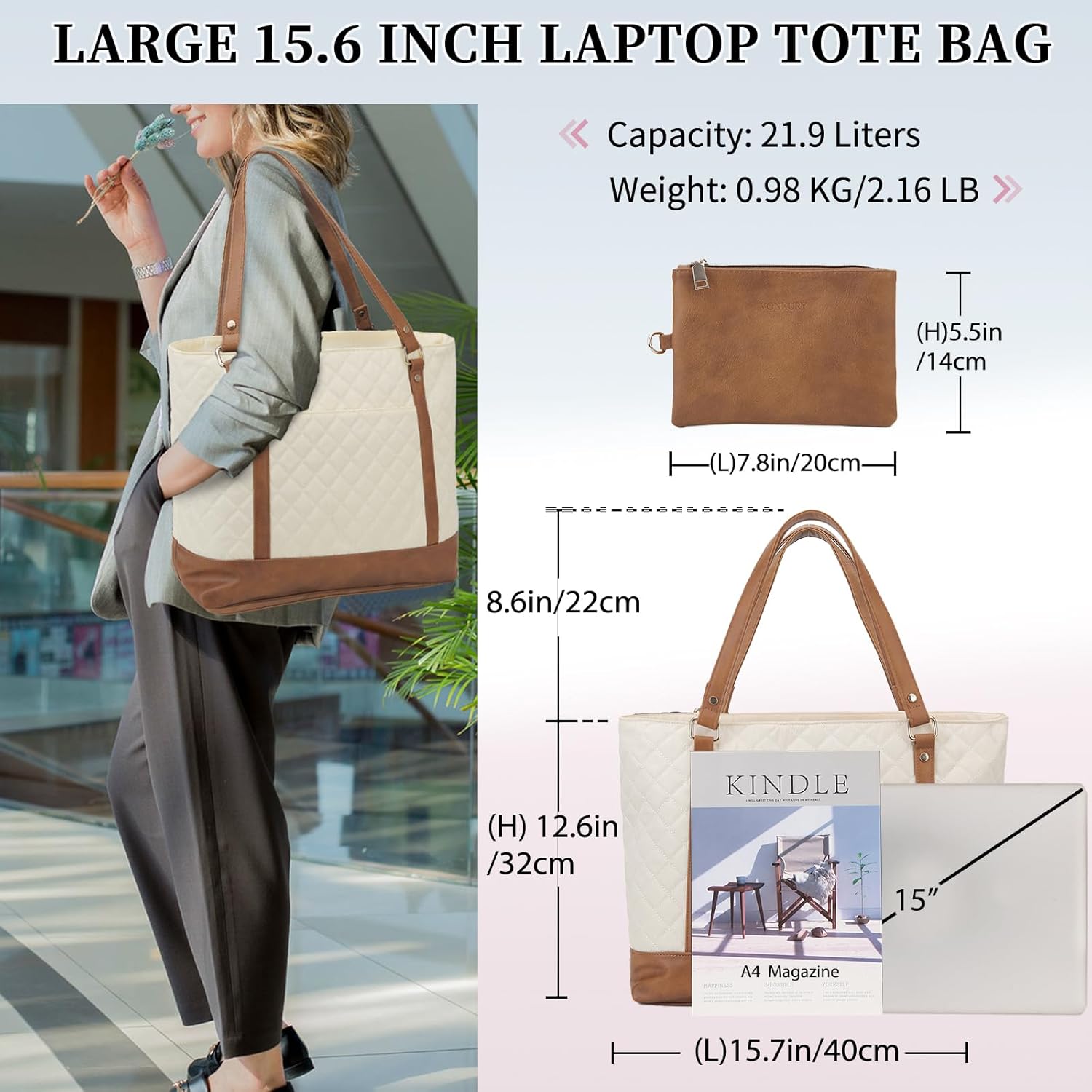 VONXURY – Bolsa de mano para laptop para mujer, bolsa de hombro para computadora de 15.6 pulgadas, bolsa de trabajo para profesores, bolsa de viaje