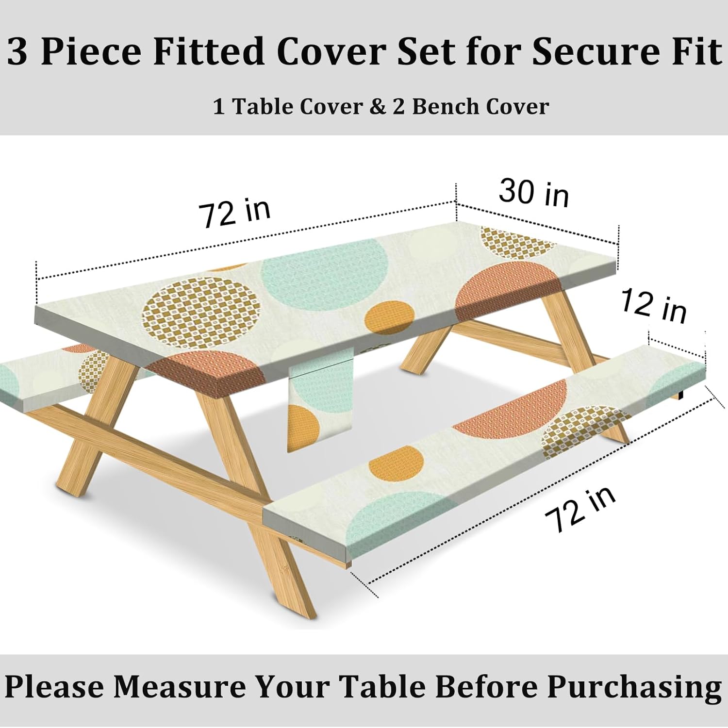 opstellen Mantel de picnic con fundas de banco de 72 x 30 pulgadas, elástico impermeable, mantel de camping para mesas rectangulares, fundas de mesa