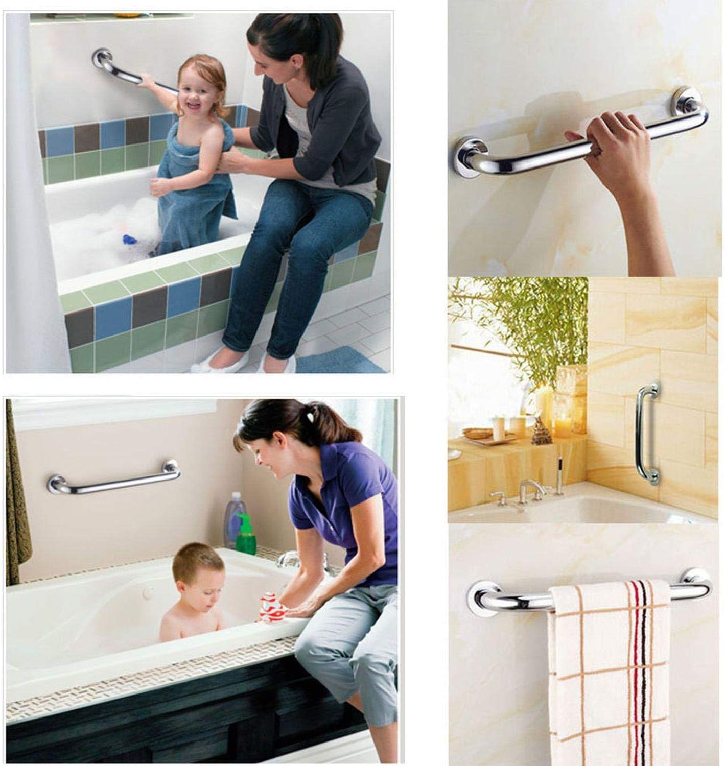 ZUEXT – Paquete de 2 barras de agarre para ducha de 16 pulgadas, barra de agarre de baño de acero inoxidable cromado, mango de ducha, barra de
