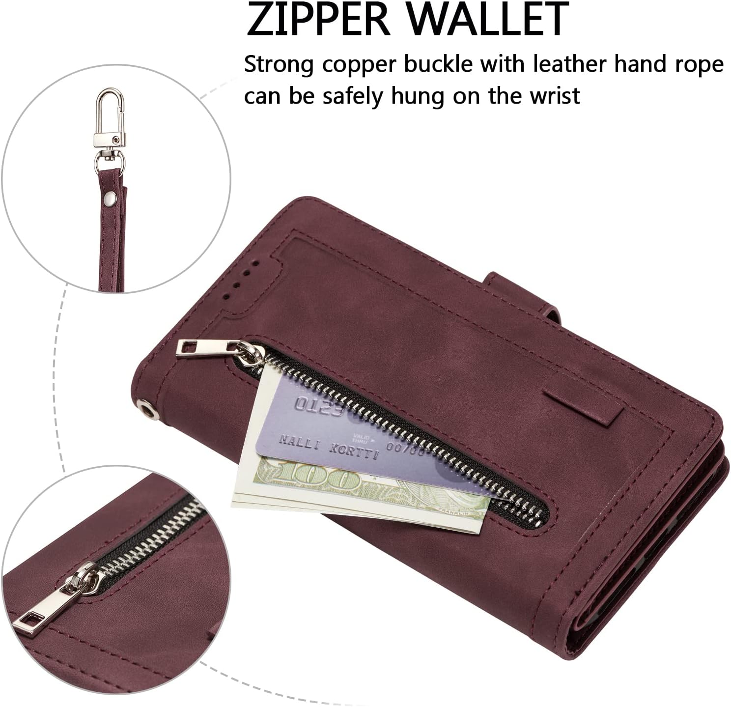EYZUTAK Funda de teléfono tipo cartera para Samsung Galaxy S8, retro mate 9 ranuras para tarjetas, funda de bolsillo con cremallera, cierre