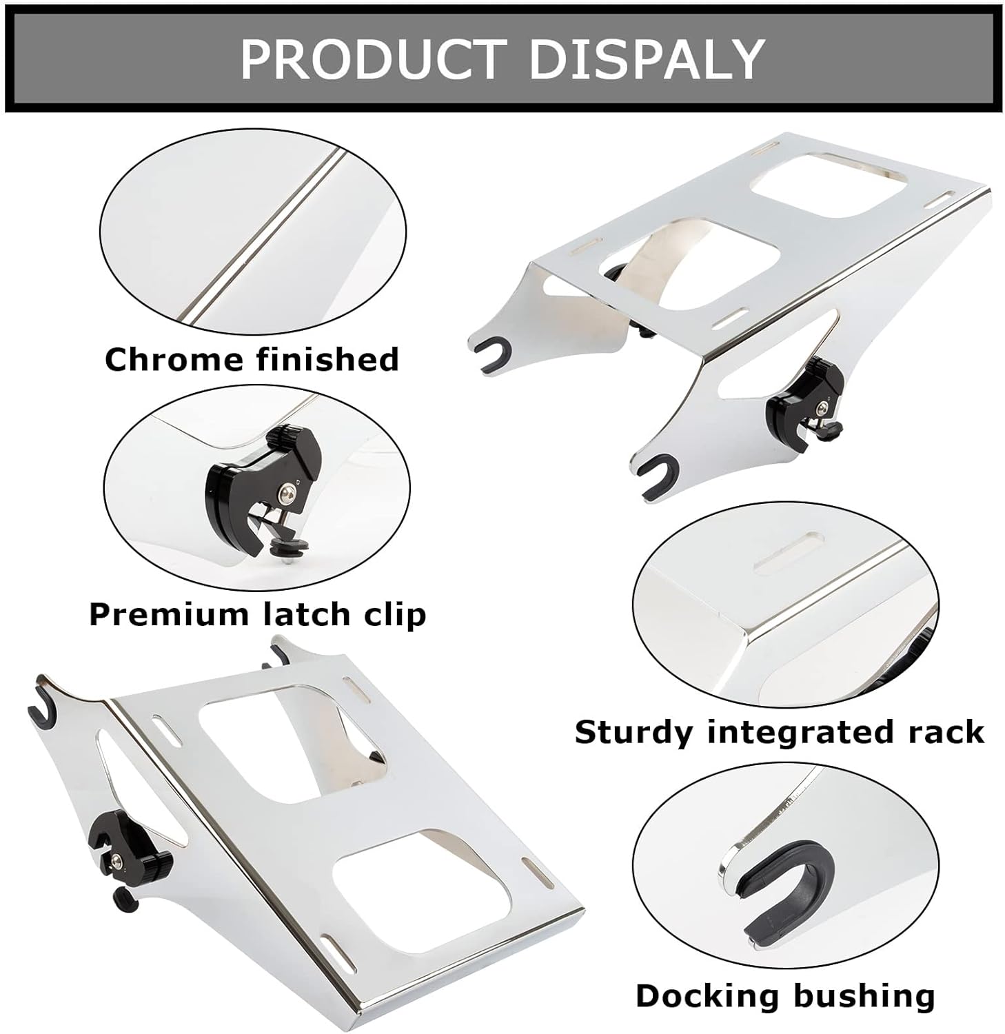 Estante de equipaje desmontable de dos paquetes turísticos compatible con Touring Street Glide Road King Electra Glide 2014-2022 (cromado)