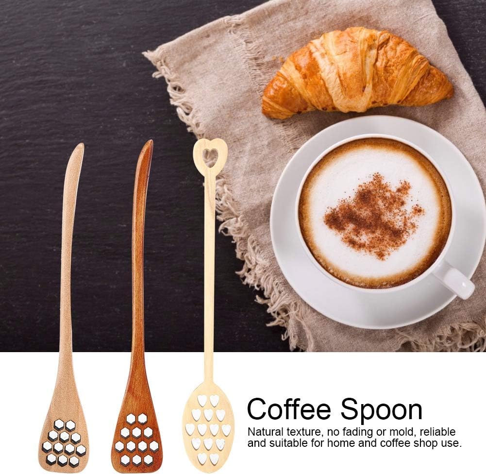 Juego de 3 cucharas mezcladoras de madera biónica de 7 pulgadas con mango largo, barra de agitación reutilizable para café, leche y té