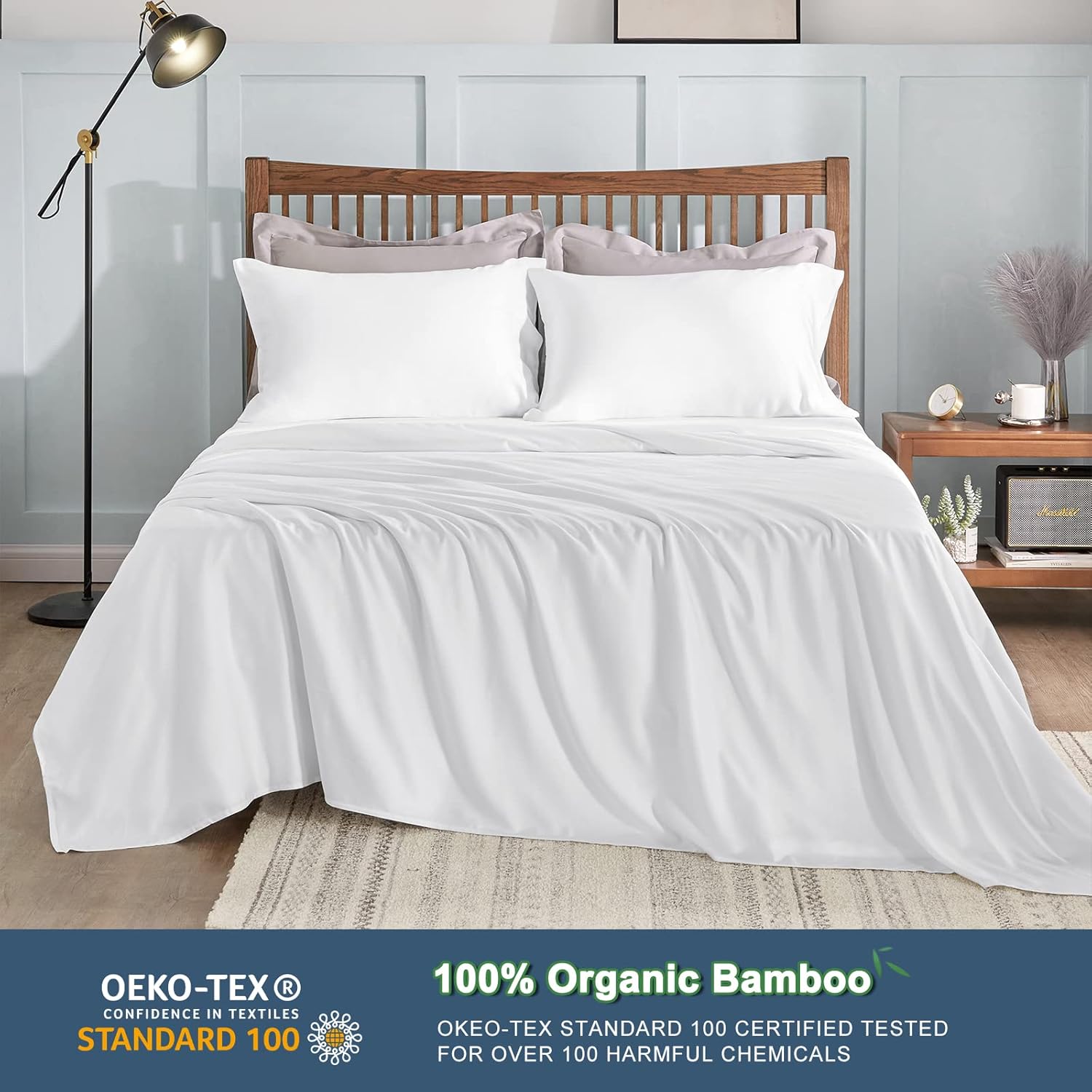 CozyLux Sábanas de bambú tamaño individual, viscosa de bambú orgánico, certificado Oeko-TEX, lujosamente suaves y refrescantes, juego de sábanas