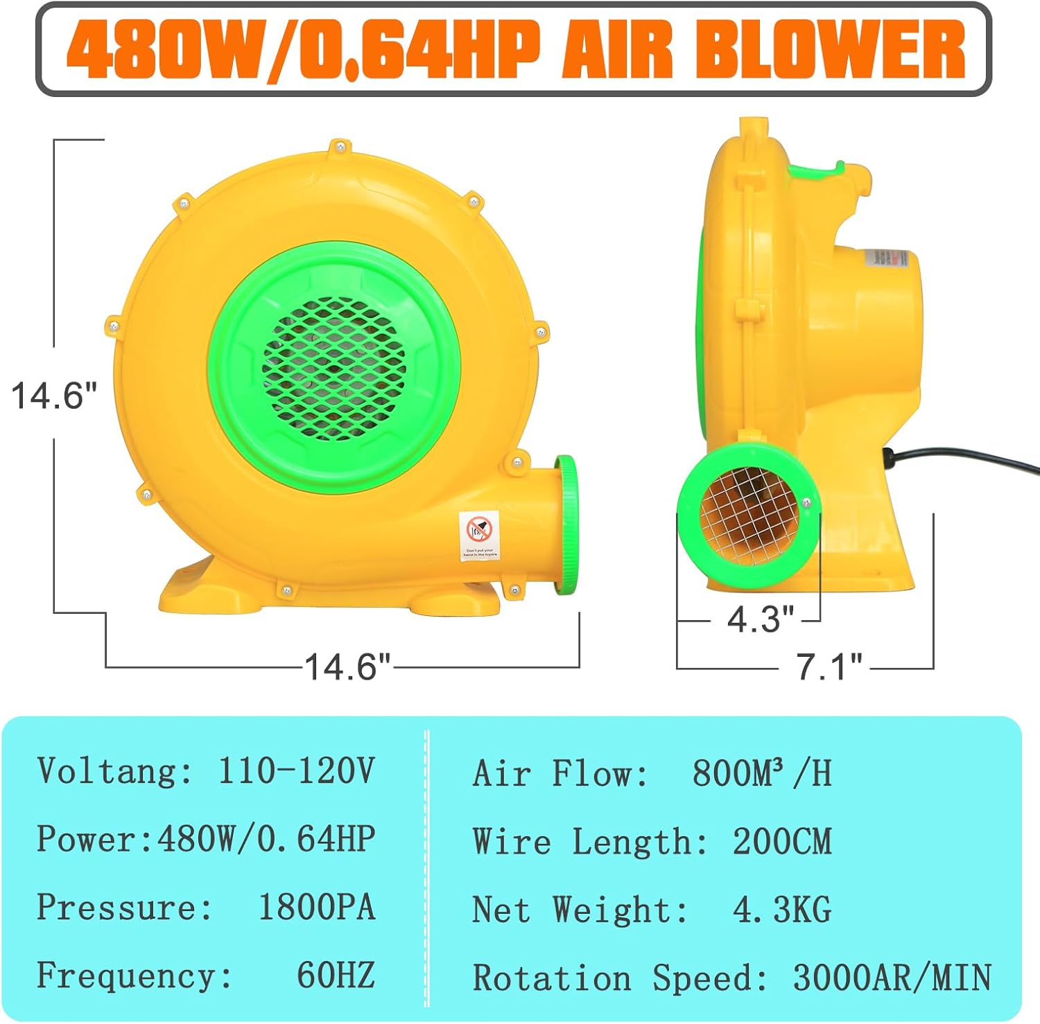 Bounce House Blower, Pump Fan Commercial Inflatable Bouncer Blower, Air Blower for Inflatables, Perfect for Inflatable Bounce House, Waterslides