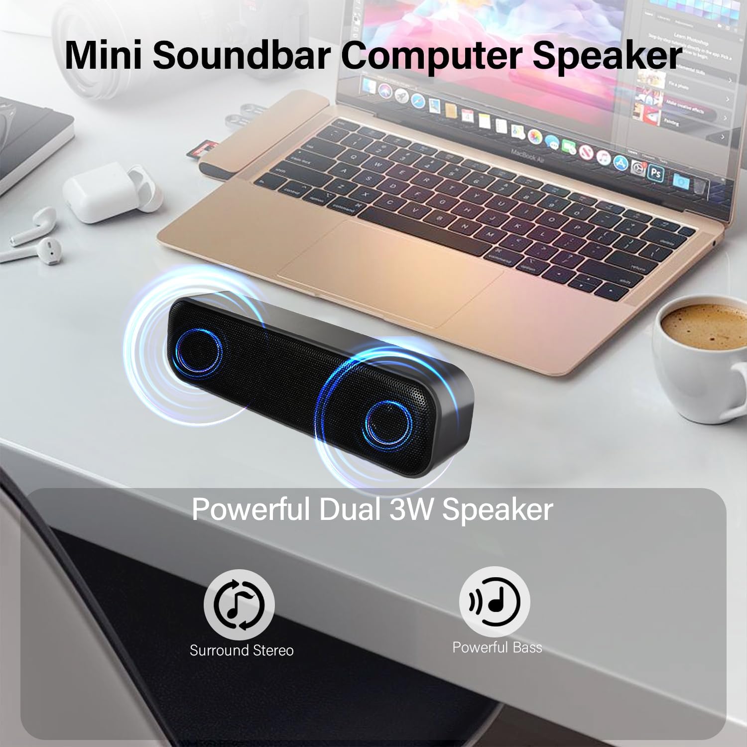 ZETIY Altavoz de computadora actualizado, altavoz alimentado por USB para escritorio, PC con Windows, Mac. Mini barra de sonido portátil Plug and