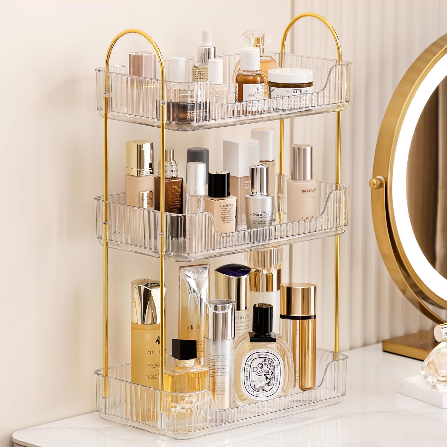 HBlife Organizador de baño de 3 niveles, organizador de maquillaje, bandeja de perfume, organizador de cuidado de la piel para baño, tocador,