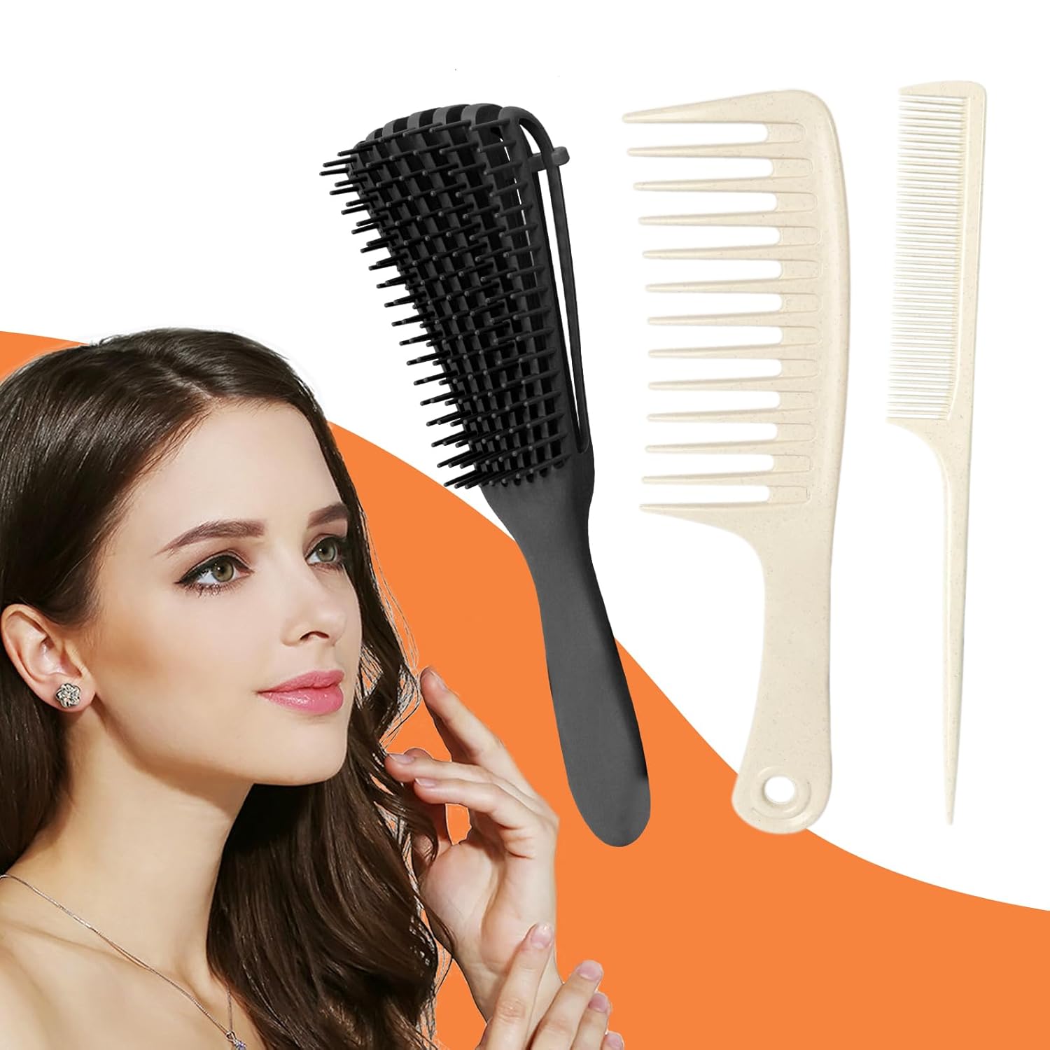 Cepillo desenredante para cabello húmedo, 3 piezas, cepillo para el cabello para mujeres, cepillo desenredante para cabello rizado, peine de dientes