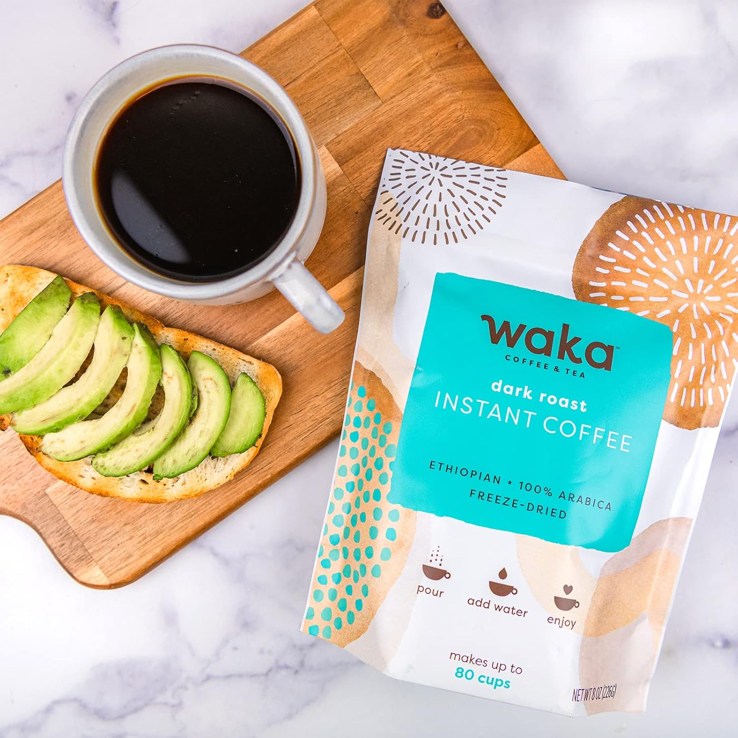 Waka – Café instantáneo de calidad, tostado oscuro, granos liofilizados etíopes 100% arábica. Bolsa a granel de 8 onzas