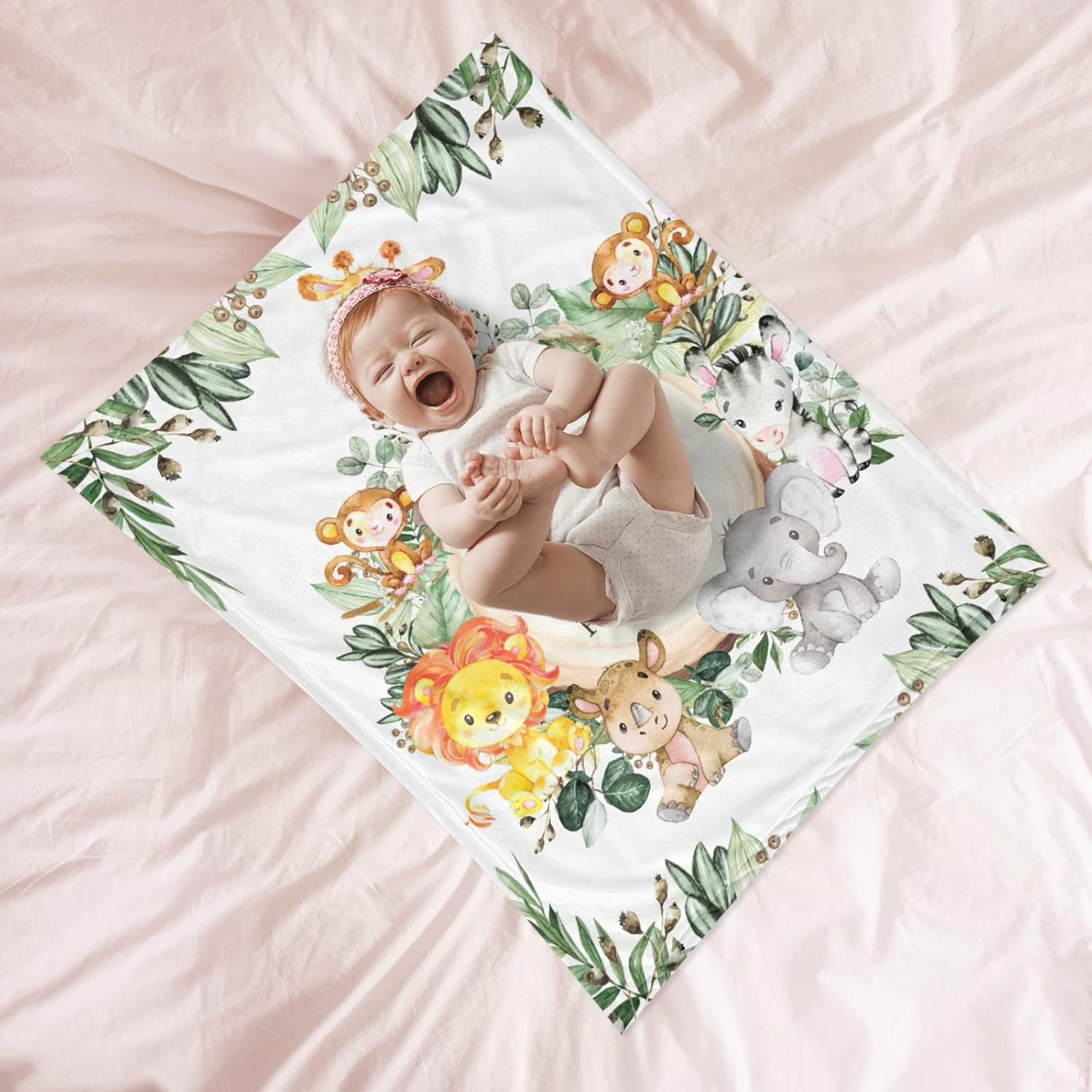 Manta de bebé personalizada de animales de la selva con nombre, manta de bebé personalizada para niños y niñas, manta de aventura que espera cosas,
