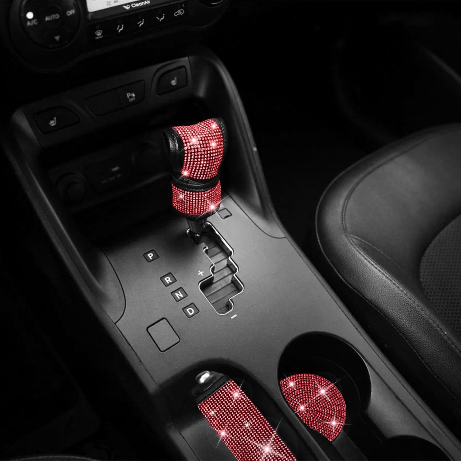 Juego de 17 fundas brillantes para asientos de automóvil, accesorios de diamantes de imitación para volante, terciopelo brillante transpirable