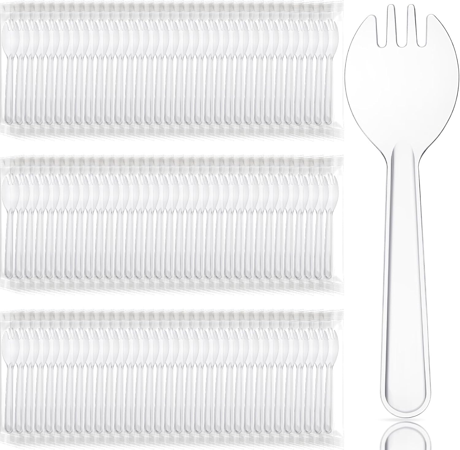 Tioncy 150 tenedores desechables de plástico envueltos individualmente de 4.5 x 1.26 pulgadas, juego de tenedor y cuchara 2 en 1, utensilios
