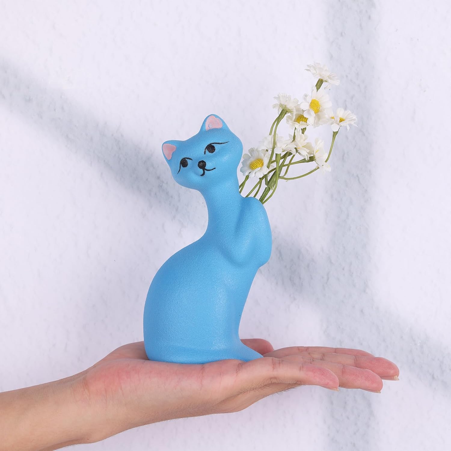 Jarrón de cerámica para gatos, florero azul, decoración multifuncional para jarrón y adorno, estatua de gato hecha a mano para sala de estar,