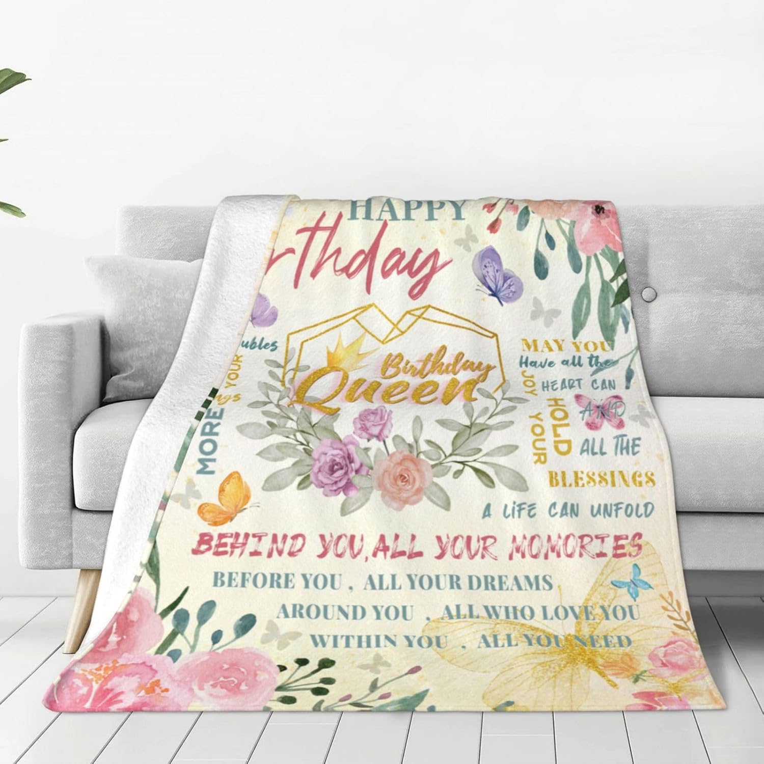UOER Manta de cumpleaños para niñas, regalos de feliz cumpleaños para mujeres, manta de franela suave de felpa, decoraciones de cumpleaños para
