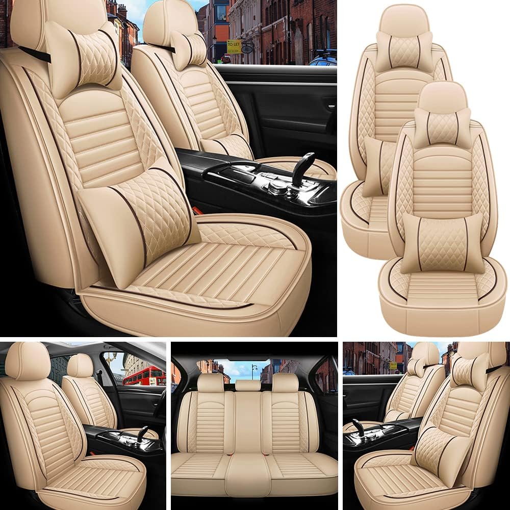 Juego completo de fundas de asiento de automóvil, de piel sintética, cubierta de asiento de automóvil, cómoda funda de cojín para vehículo