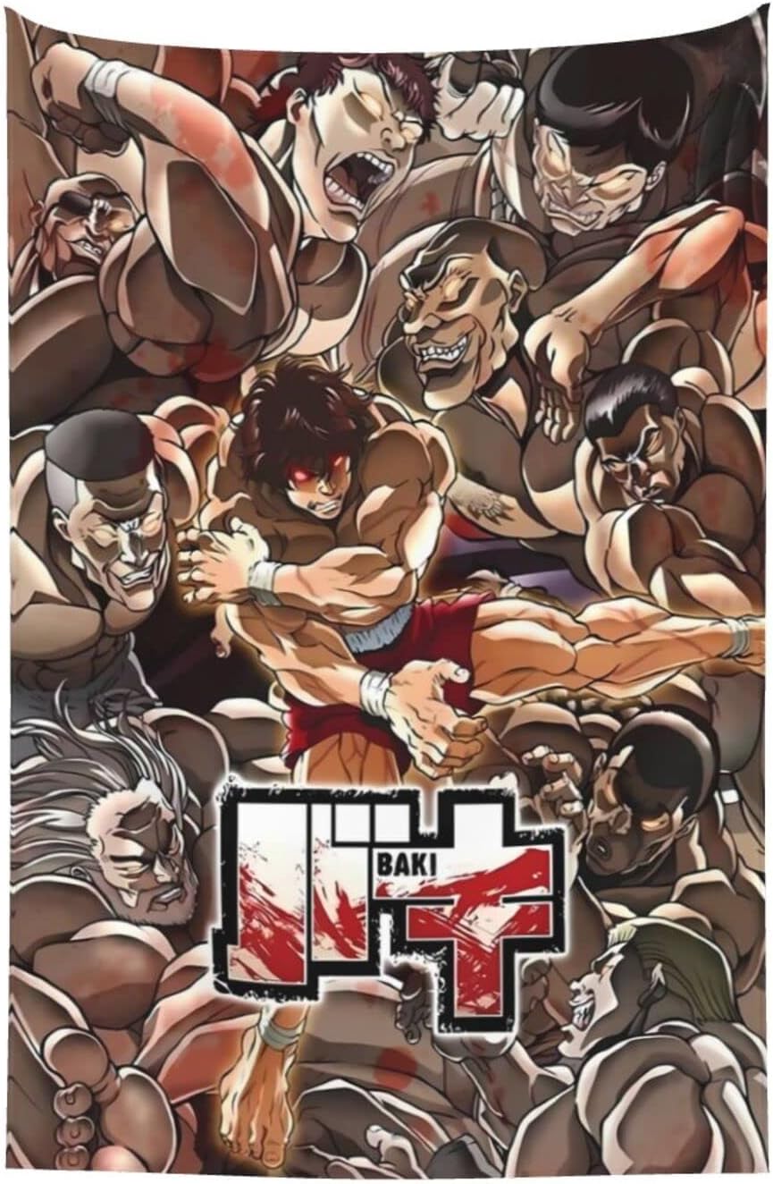 Flokoo Tapiz de collage de anime Baki The Grappler, decoración artística para colgar para sala de estar, dormitorio, cocina, dormitorio, hogar, 40 x