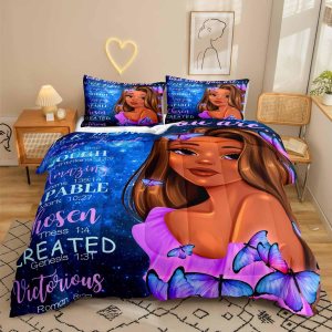 LUVIVIHOME Juego de edredón mágico de 3 piezas, tamaño matrimonial, ropa de cama negra afroamericana, ropa de cama de mariposa azul galaxia púrpura LUVIVIHOME Juego de edredón mágico de 3 piezas, tamaño matrimonial, ropa de cama negra afroamericana, ropa de cama de mariposa azul galaxia púrpura