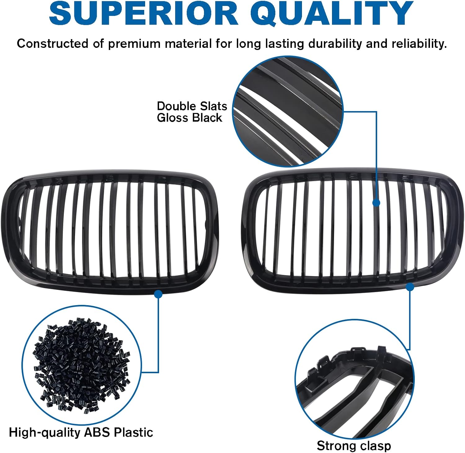 Parrilla de riñón para parachoques delantero, color negro brillante, compatible con BMW X5 E70 X6 E71 2007-2014 doble listón doble línea