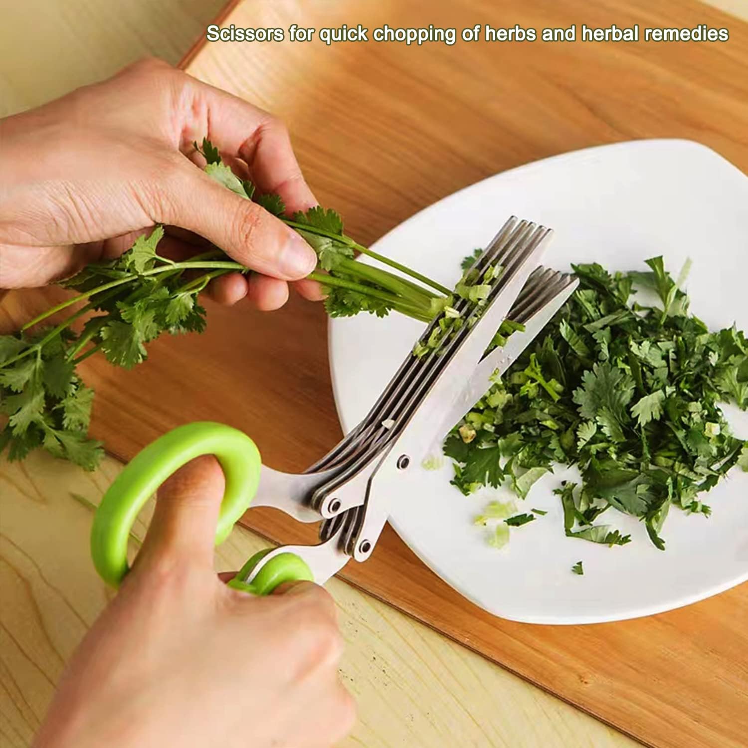 Tijeras de hierbas  Tijeras multiusos de acero inoxidable de 5 cuchillas para hierbas de cocina, cortador de hierbas con cubierta de seguridad y
