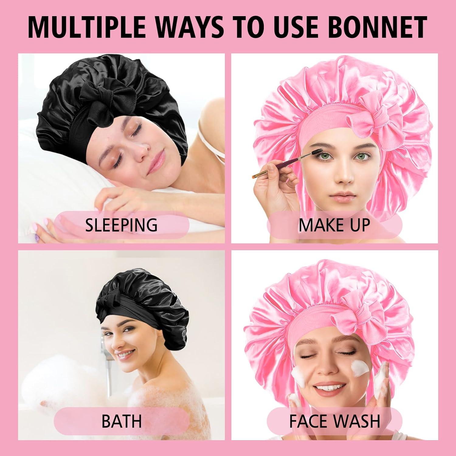 Gorro de seda de satén para mujer, gorro para mujeres negras, gorro de satén mediano para trenzas para dormir, gorro de seda satinada para mujeres