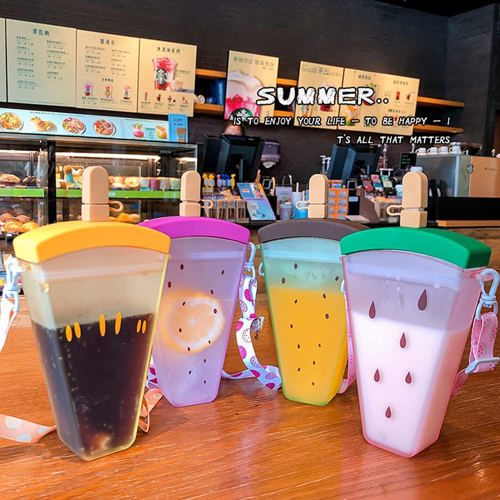 1 botella de agua de helado con correa, bolsa kawaii, barra de hielo, transparente, a prueba de fugas, vaso de plástico para bebidas para camping,