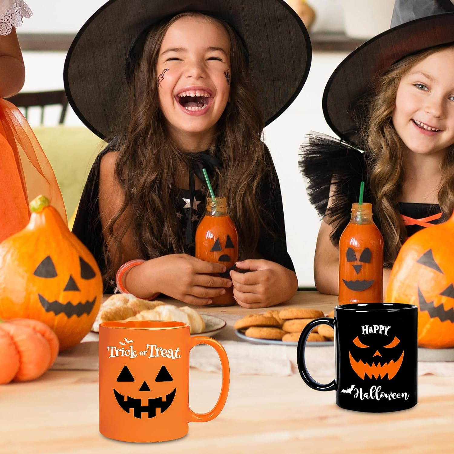 Whaline Juego de 2 tazas de Halloween de 12 onzas con diseño de calabaza, tazas de café de cerámica para el hogar, escuela, oficina, centros de