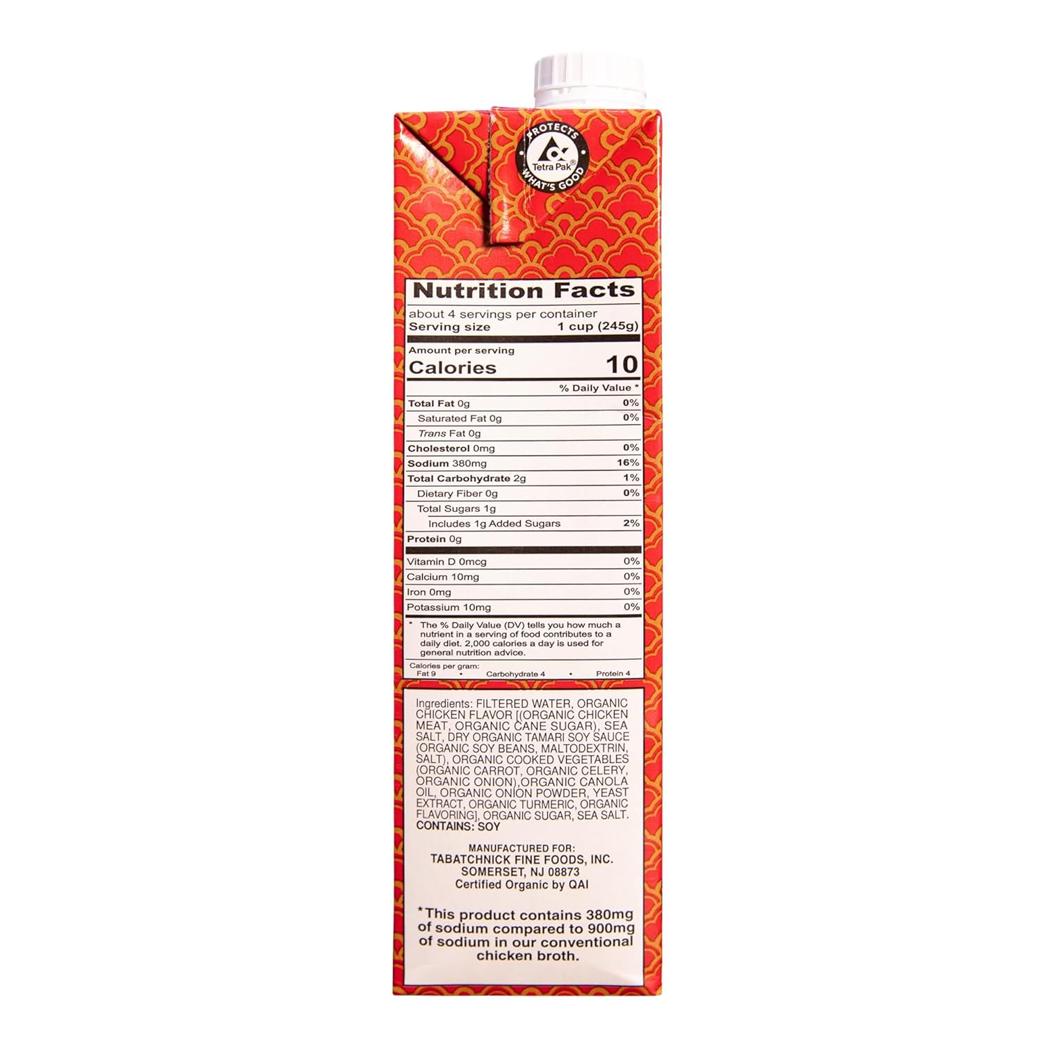 Tabatchnick Caldo de pollo orgánico bajo en sodio (paquete de 8) 32 onzas, certificado Kosher, pollo real, sin azúcar añadido, 10 calorías por