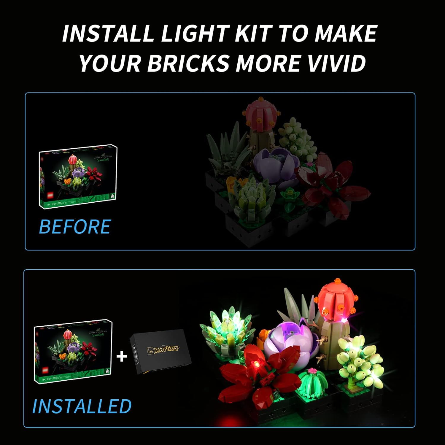 Kit de luz LED para Lego Succulents 10309 juego de construcción de decoración de plantas, juego de iluminación compatible con Lego 10309 (solo
