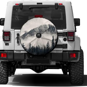 Foggy Mountains – Cubierta de neumático de repuesto con orificio de cámara de respaldo, cubierta universal para neumáticos para Jeep remolque, RV, Foggy Mountains – Cubierta de neumático de repuesto con orificio de cámara de respaldo, cubierta universal para neumáticos para Jeep remolque, RV,