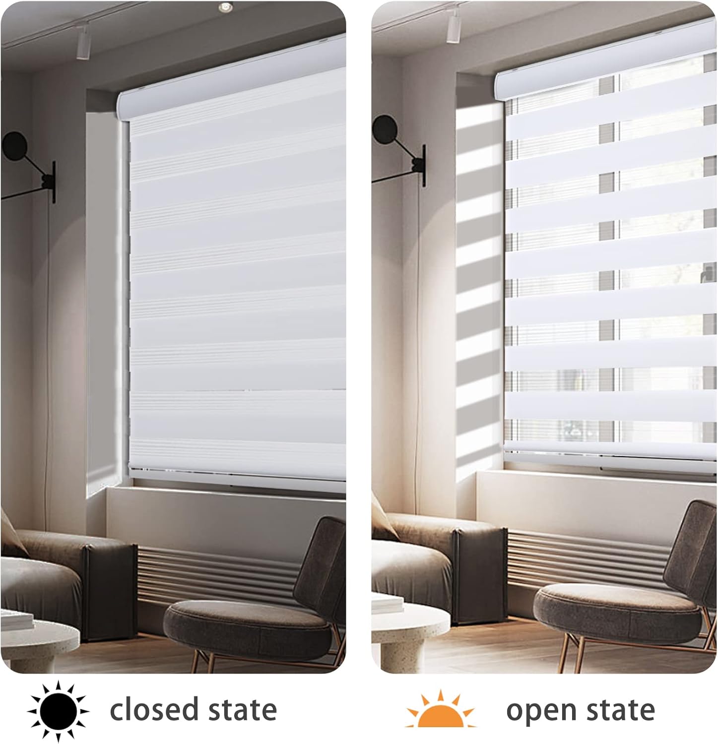 MYshade Persianas sin cordones de cebra para ventanas, persianas de doble capa para filtrar la luz, persianas de día y noche para cocina,