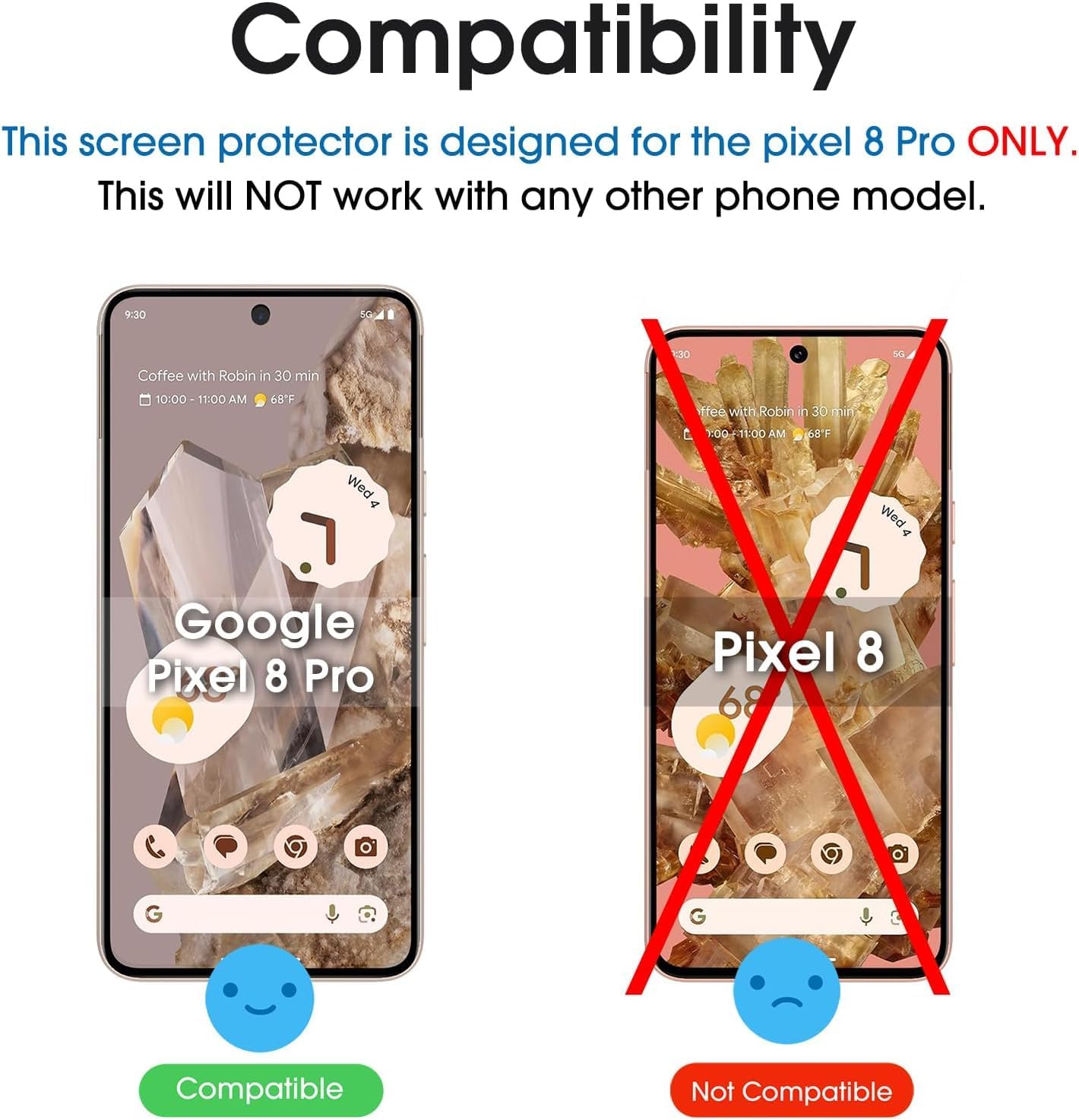 amFilm Protector de pantalla de vidrio templado para Google Pixel 8 Pro, compatible con huellas dactilares ultrasónicas, con marco de fácil