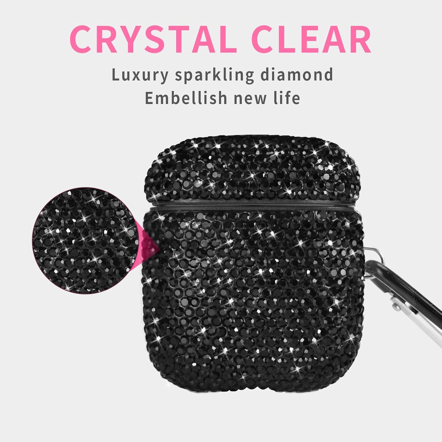Funda para AirPods 1 y 2, llavero+correa antipérdida+ganchos para las orejas+soporte para correa de reloj, protector de cristal brillante con