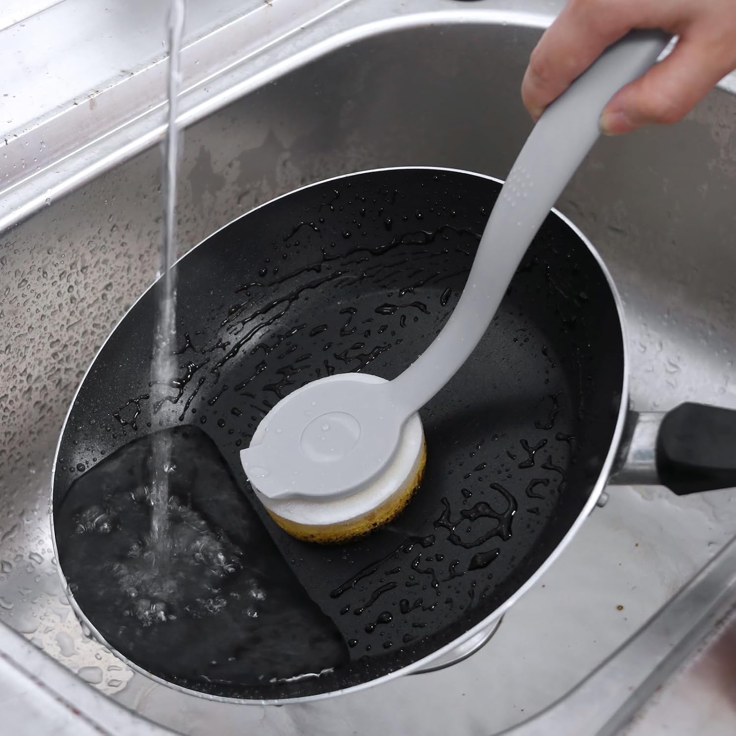 DrDirt Esponja de cocina con asa, 2 esponjas redondas de pulpa de madera y 1 esponja de limpieza redonda para fregar, antiarañazos, uso multiusos
