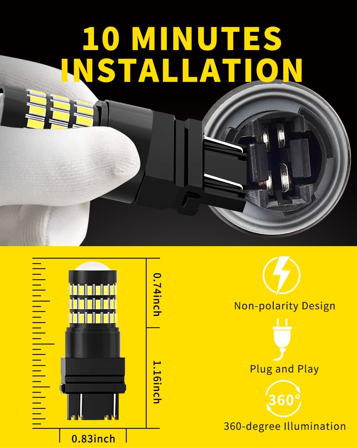 3156 3157 3057 3056 4157 4057 T25 Bombillas LED blancas de xenón, 300% de brillo, iluminación de 360 grados, 57 chips SMD para automóvil, luz de