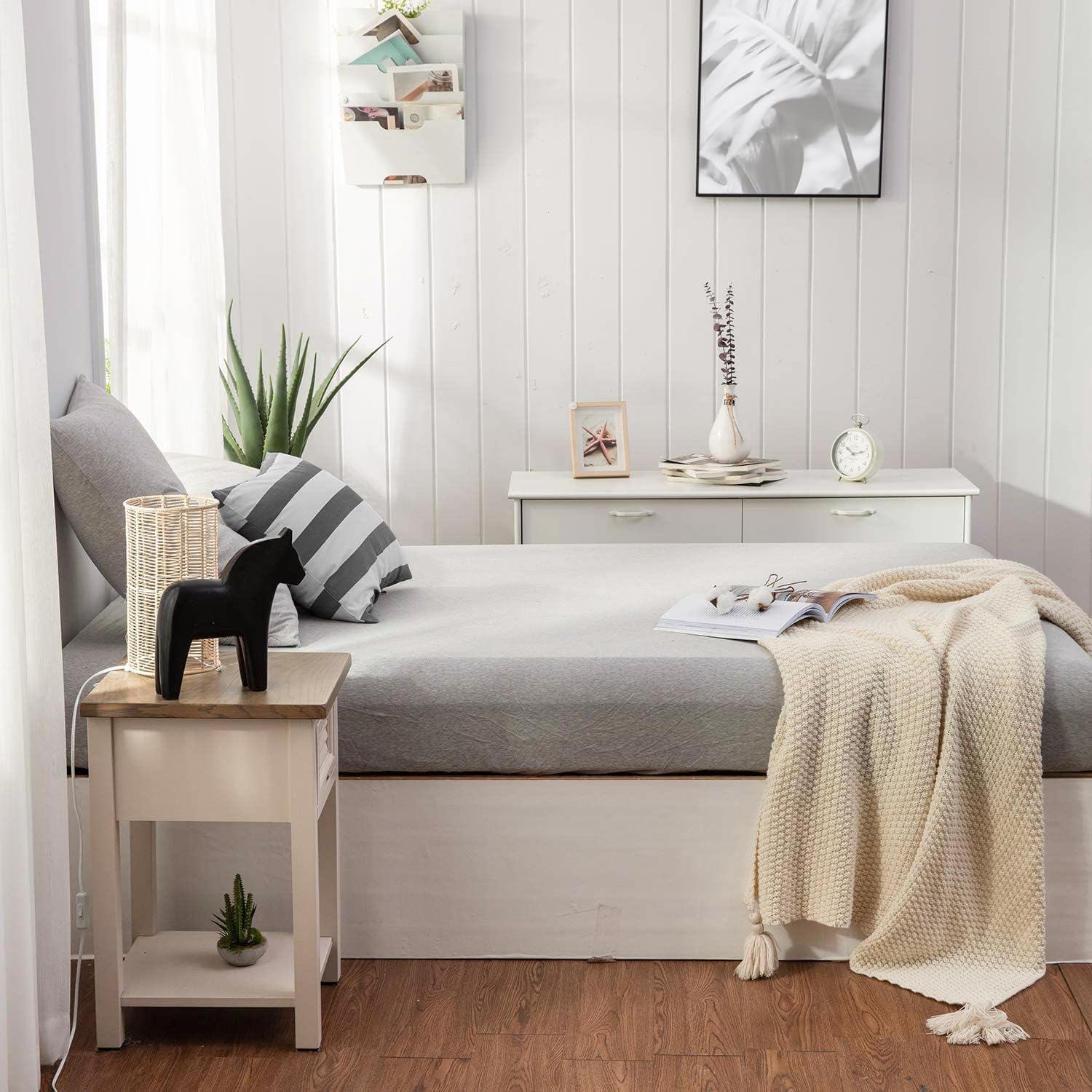 EnvioHome Sábanas de jersey de mezcla de algodón con sábana bajera extra profunda y 2 fundas de almohada, color gris claro
