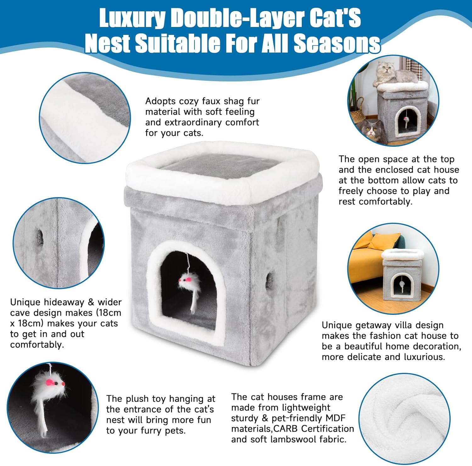 Cama para gatos de interior, cama grande cubierta para gatos, otomana grande cubierta para gatos, para mascotas, dormir, jugar, escalar y