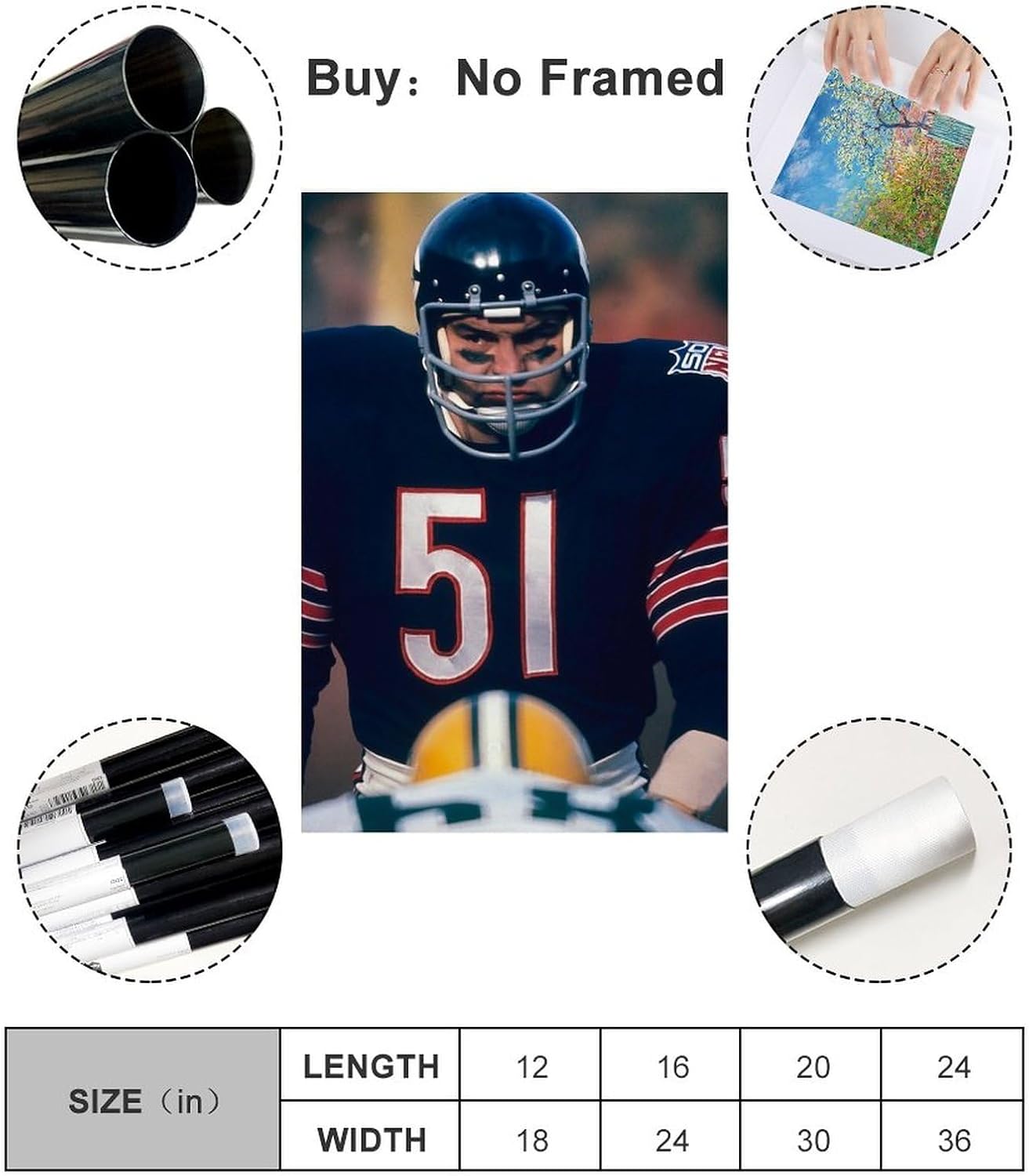 MIFARA Póster de Dick Butkus Fútbol Americano Famoso Linebacker Memorial Póster Impresión en Lienzo D407 Sin marco 24 x 36 pulgadas (23.6 x 35.4 in)