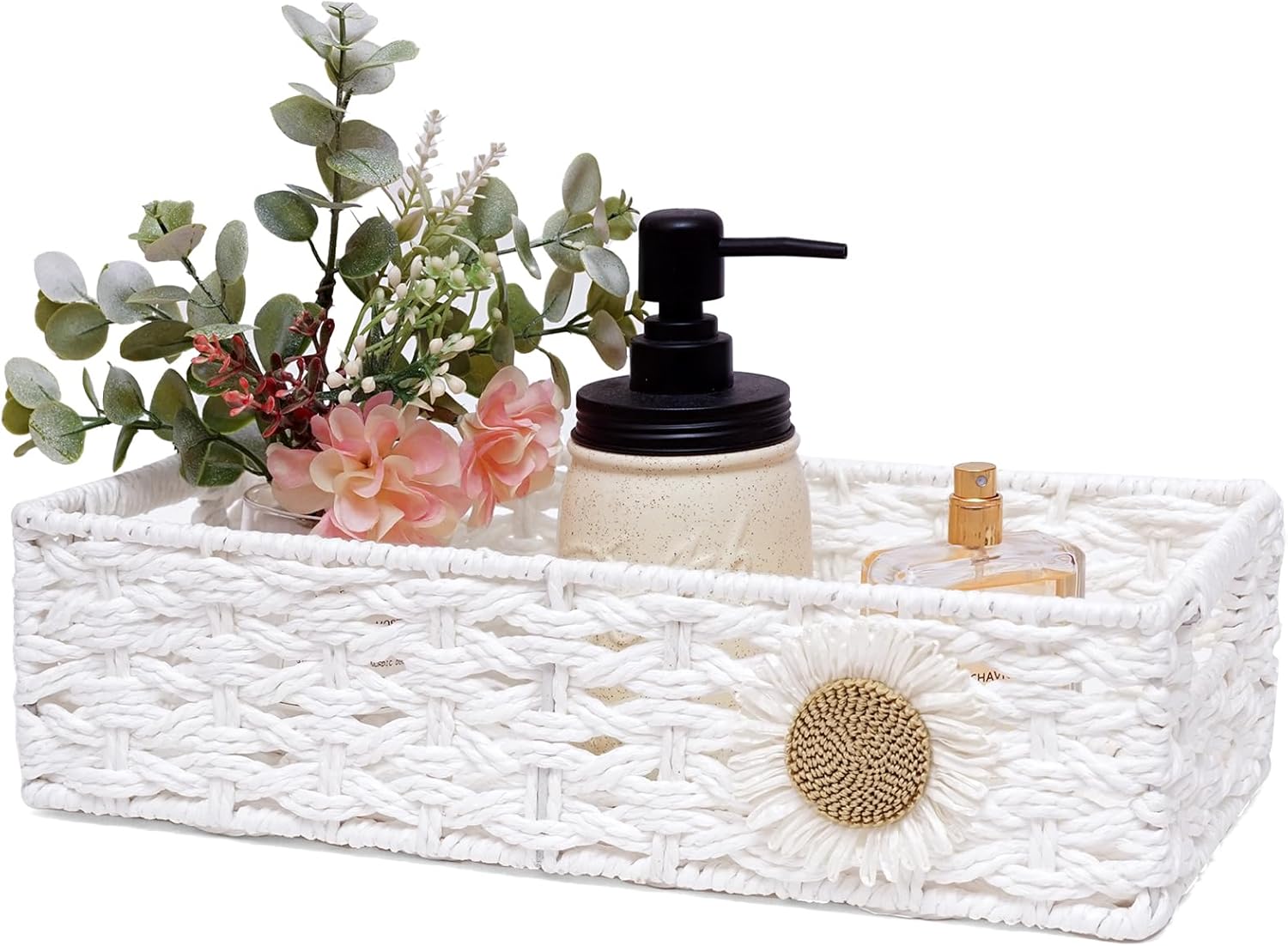 DUOER Cesta de papel higiénico para decoración de baño, cesta para organizar bandeja de baño para mostrador, cesta de almacenamiento para