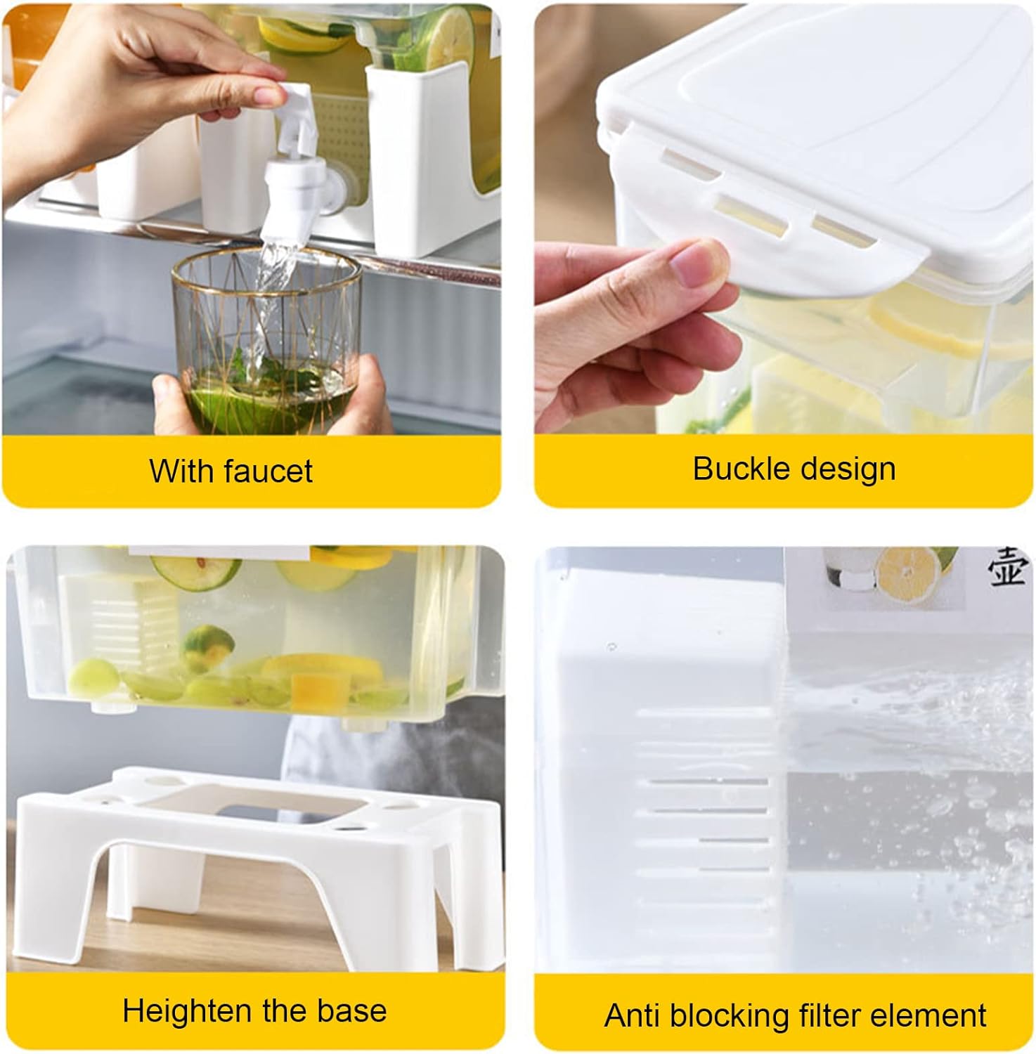 Recipientes de jugo de 3.5L con tapas y grifo, dispensador de agua de plástico para refrigerador, dispensador de bebidas de limonada, jarra de agua,