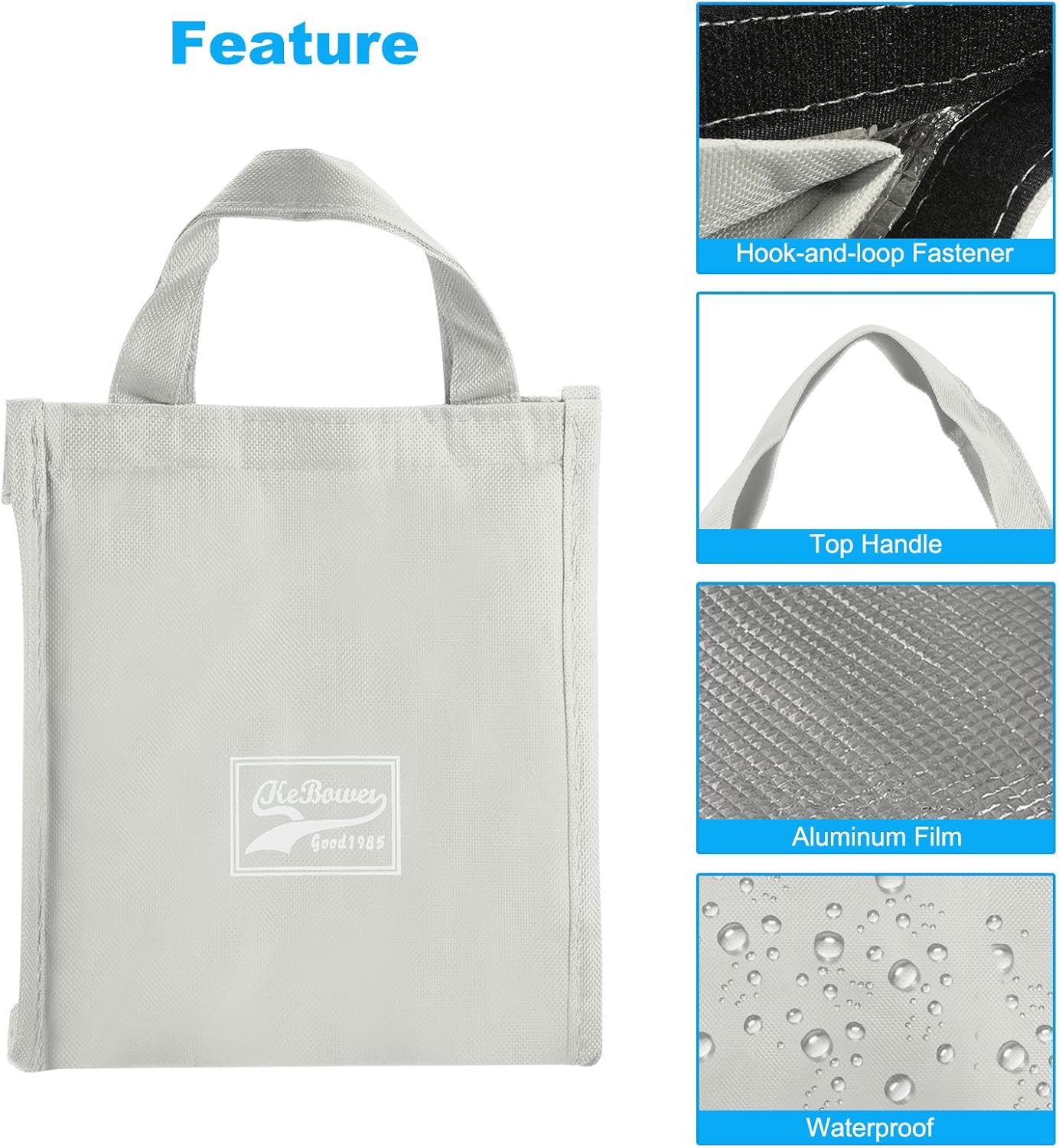 PATIKIL Lonchera para mujereshombres, bolsa térmica térmica reutilizable de 9.1 x 4.7 x 7.9 pulgadas para el trabajo, picnic al aire libre, color