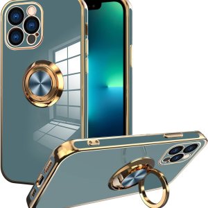 OOK Funda compatible con iPhone 13 Pro con soporte para anillo, protección completa para lente de cámara, chapado en oro rosa, 360, soporte de OOK Funda compatible con iPhone 13 Pro con soporte para anillo, protección completa para lente de cámara, chapado en oro rosa, 360, soporte de